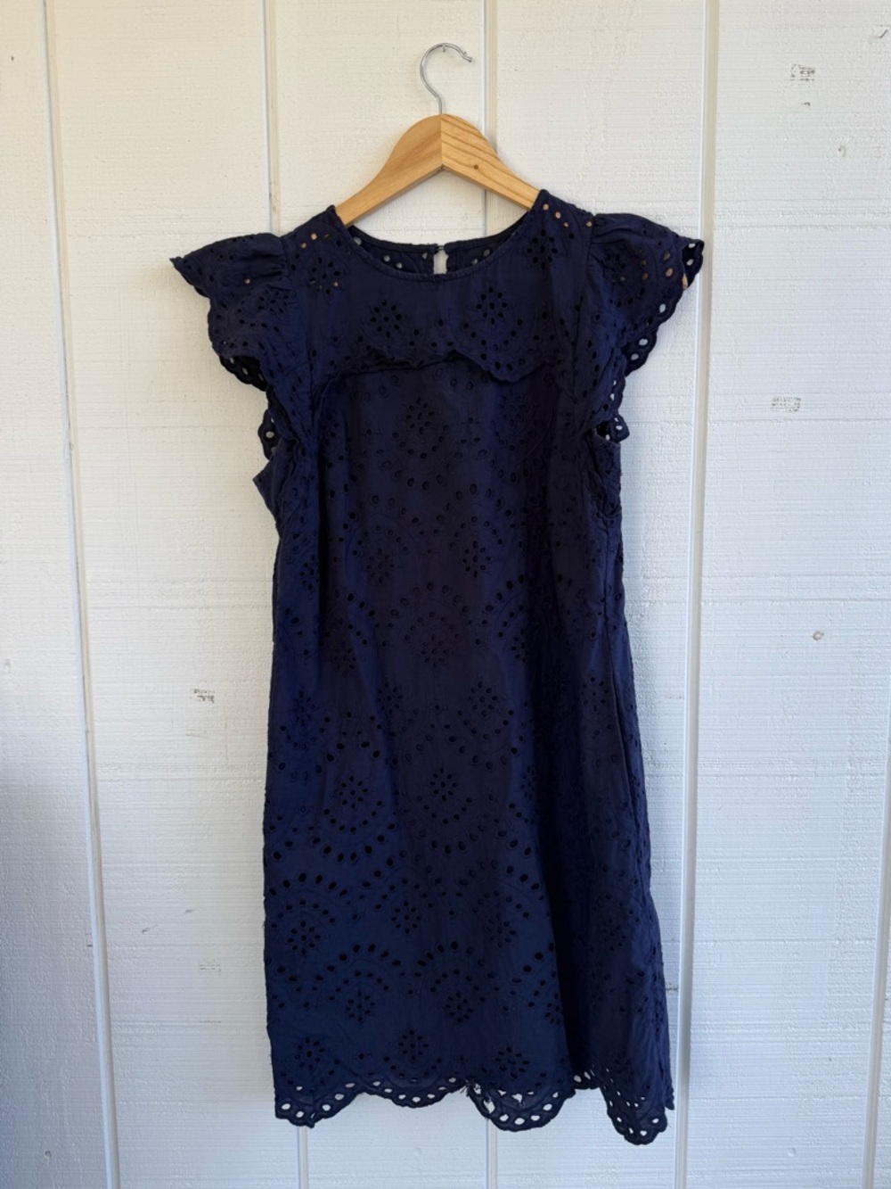 Sam Edelman Navy Eyelet Sheath Flutter Sleeve 100% Cotton Dress Size Small